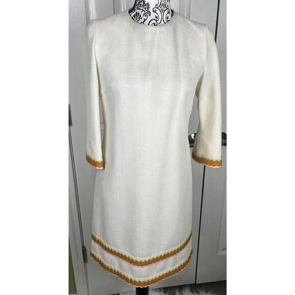 Vintage 1970s Ivory‎ Embroidered Tunic Dress Women’s Size 36/6 - Picture 1 of 9